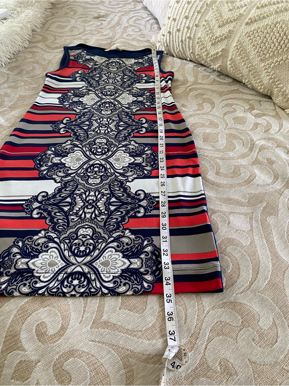 Banana Republic XS Medallion Print Sheath Dress Navy Coral Stretch - Picture 6 of 11